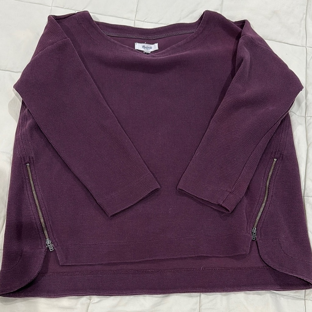 Women's Dark Purple Sweatshirt Top with Zipper Accents